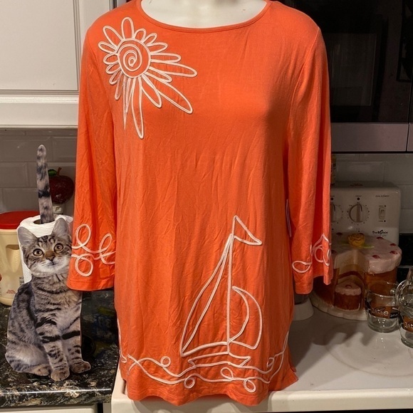 R womens Cabana Cay soft stretchy 3/4 sleeve regular size top L.   NWT - Picture 1 of 6